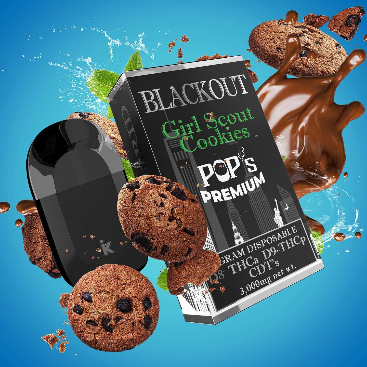 Pop's Premium Blackout Series 3g Disposable Girl Scout Cookies (Hybrid) Splash