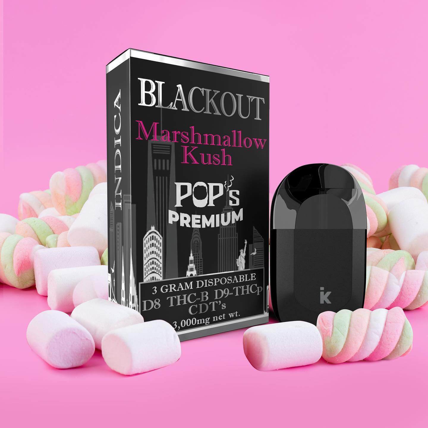 Pop's Premium Blackout Series 3g Disposable Marshmallow Kush (Indica)