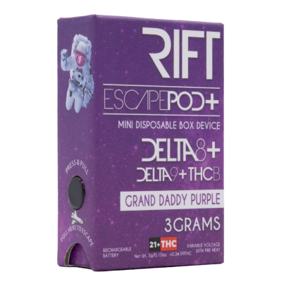 RIFT 3g Delta 8 THC Blend Mini Disposable Escape Pod PLUS Grand Daddy Purple (Delta 8, Delta 9, and THCB)