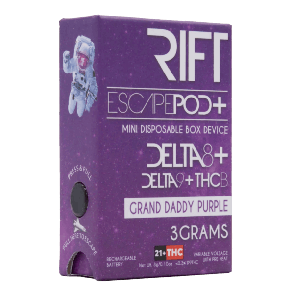 RIFT 3g Delta 8 THC Blend Mini Disposable Escape Pod PLUS Grand Daddy Purple (Delta 8, Delta 9, and THCB)