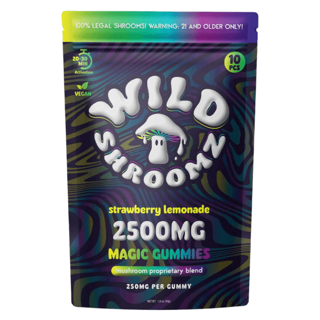 Wild Shroomz Mushroom Delta 9 THC Gummies Strawberry Lemonade 10 Pack Bag