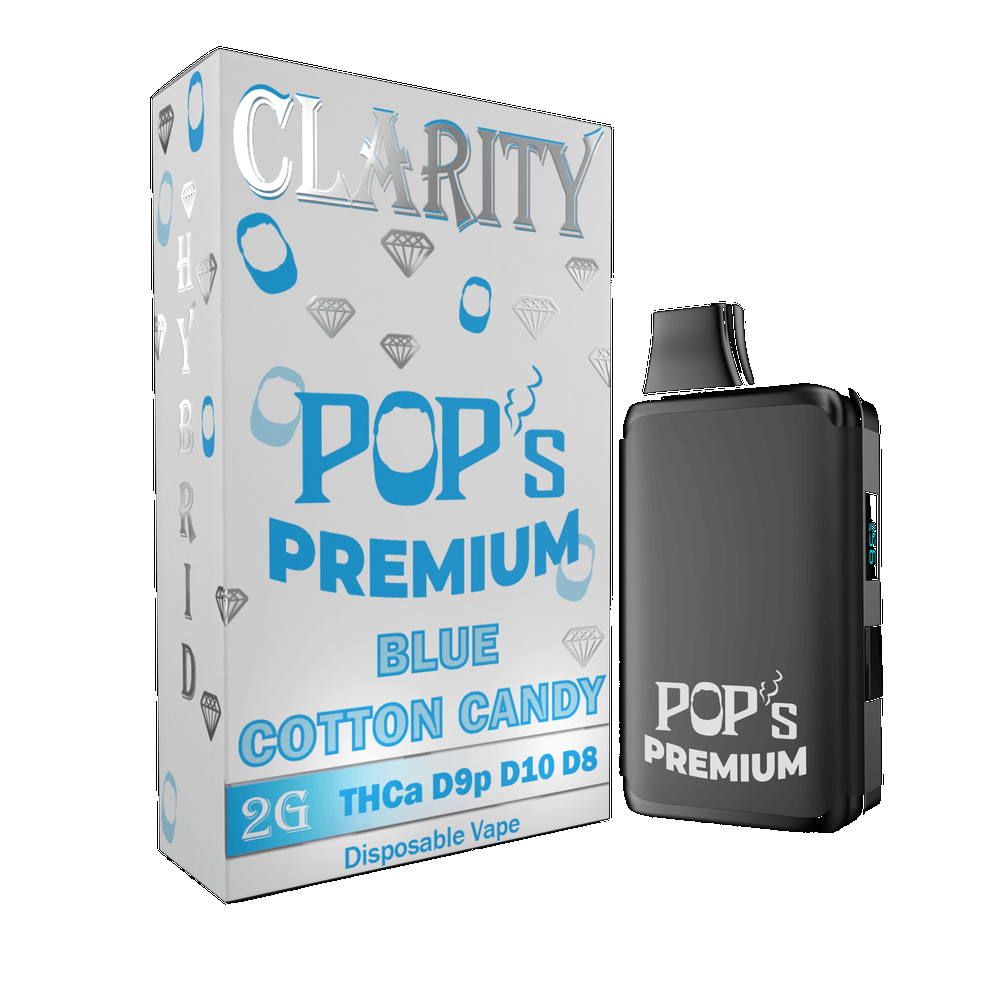 Pop's Premium Clarity Series 2 Gram Disposable THCA+D9P+D10+D8 Blue Cotton Candy (Hybrid)