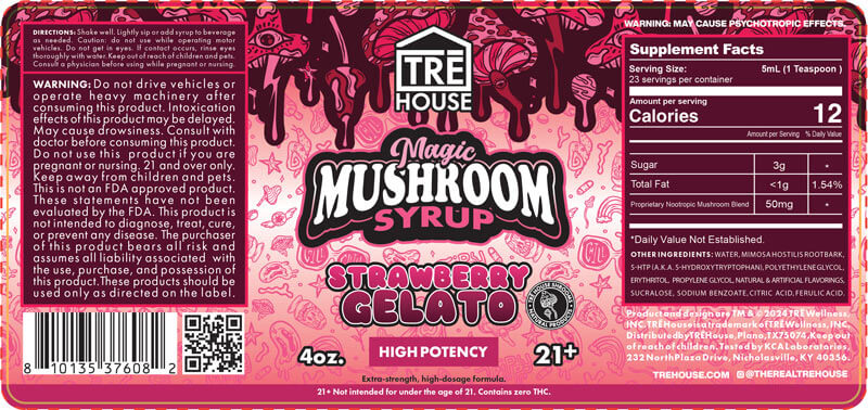 TreHouse Strawberry Gelato Mushroom Syrup Label