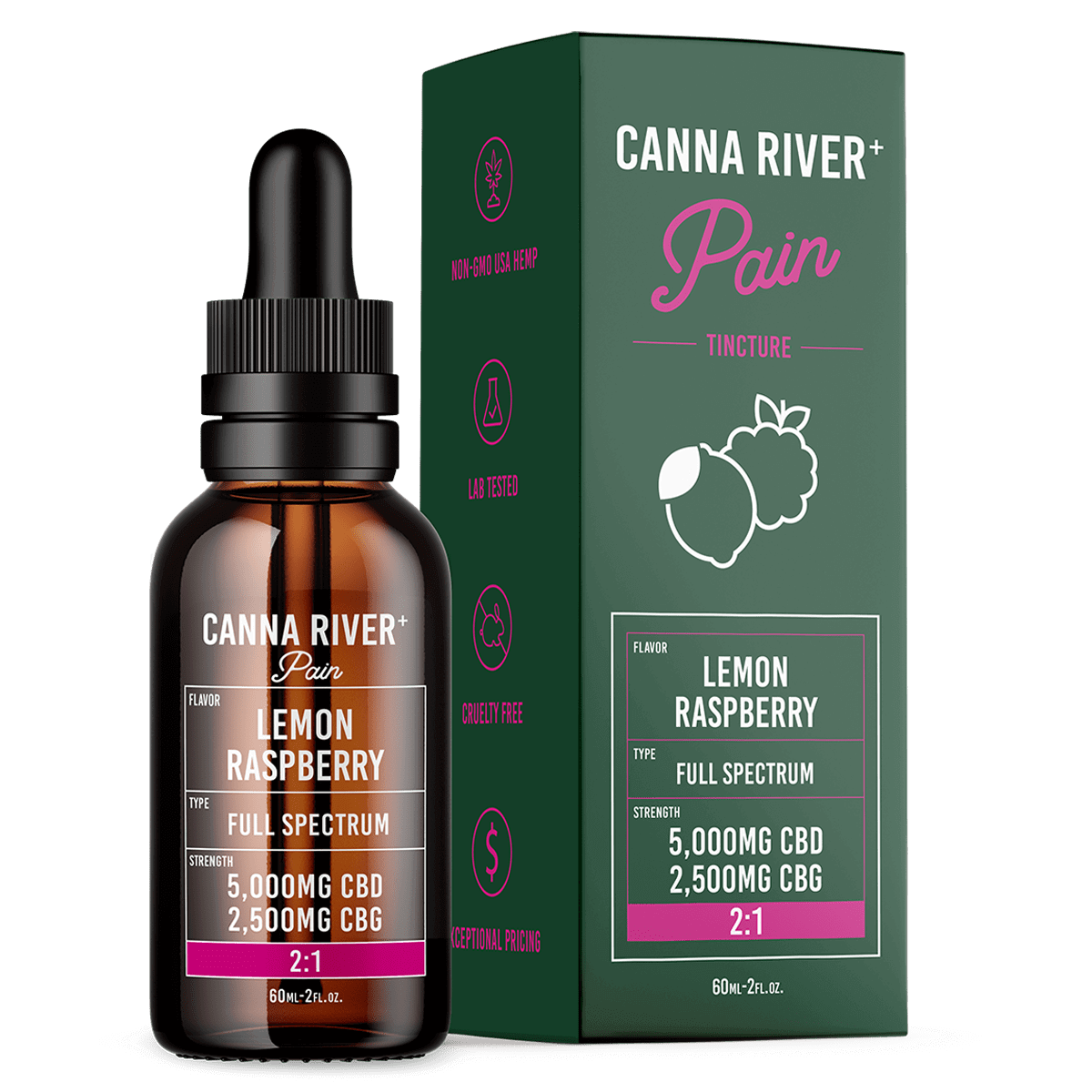 Canna River CBD Pain Tincture 1 Canna River CBD Pain Tincture Full Spectrum Lemon Raspberry