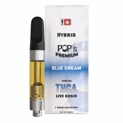Pop's Premium Live Rosin THCA Cartridge 1g Blue Dream
